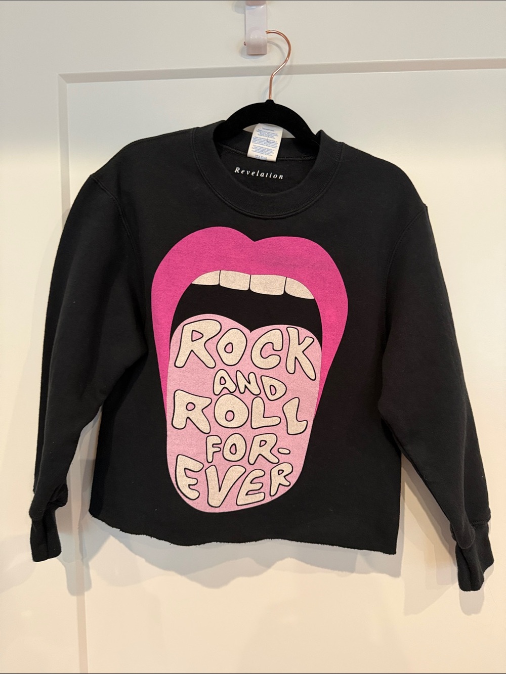 Revelation Black Kids Sweatshirt with Pink 'Rock and Roll Forever' Graphic